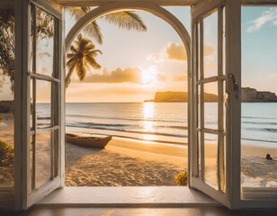 Art Summer tropical Beach; Peaceful vacation background