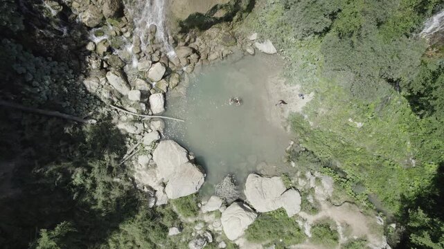 Aerial view of Sotira river with waterfall in Summer 2022 - raw file