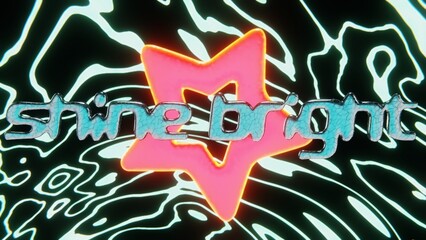 Abstract 3d cyberspace futuristic shine bright word phrase message infographic neon retro star colourful gradient contrast vibrant groovy funky wavy curves cartoon background event clubbing 4K poster