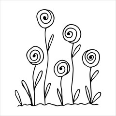 hand drawn wildflowers flower bed, monochrome, black and white