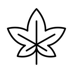 Black single maple leaf line icon, simple festival plant element outline flat design pictogram, infographic vector for app logo web button ui ux interface isolated on white background
