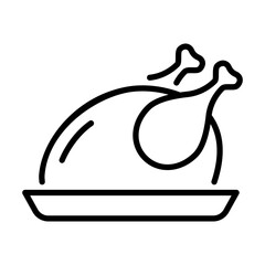 Black single roasted chicken line icon, simple holiday food element outline flat design pictogram, infographic vector for app logo web button ui ux interface isolated on white background