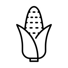 Black single corn line icon, simple vegetable foodstuff element outline flat design pictogram, infographic vector for app logo web button ui ux interface isolated on white background