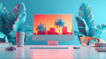 Fototapeta premium Summer Vibes Desk Setup