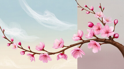 Fototapeta premium Cherry Blossom fragile beauty ephemeral feng shui motif illustration wallpaper background