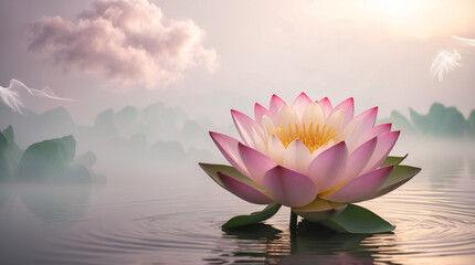 Lotus flower feng shui motif wallpaper illustration background