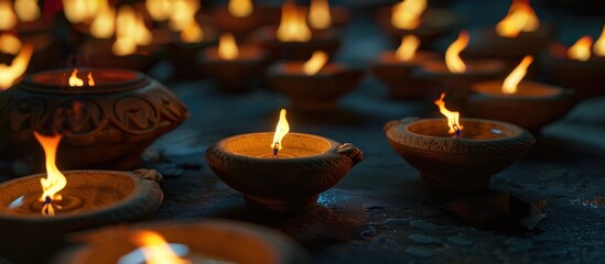 Obraz premium Clay Diya lamps lit during Diwali