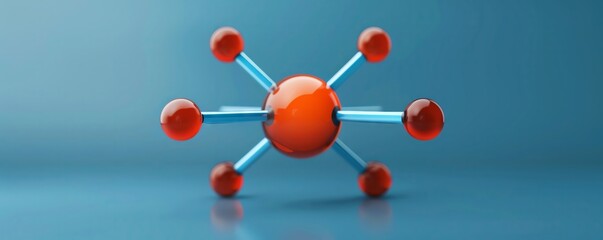 3D rendering of a red and blue molecule on a blue background