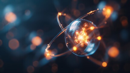 Abstract 3D illustration of an atom, representing science, technology, and innovation.