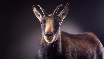 Chamois Portrait in Artistic Studio Lighting with Dark Background