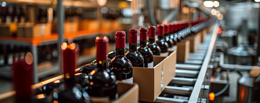 Modern packaging facility with advanced machinery for wine bottles