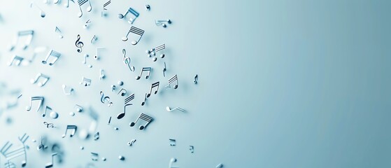 Golden music notes falling through the air with a blurred background