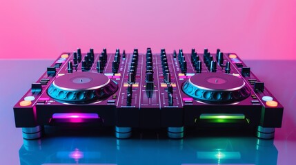 DJ Mixer with Colorful Lights, Electronic Music Studio Equipment