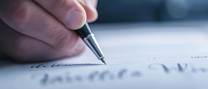 A clear depiction of a person signing their last will and testament, banner, with copy space