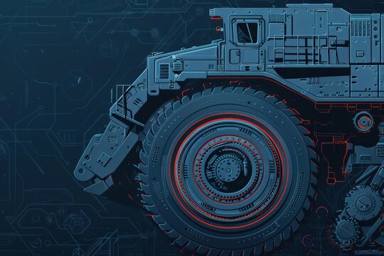 A continuous miner is showcased in an ultramodern banner with a supernatural scene of advanced mining machinery at work, featuring ample copy space