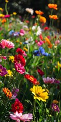 Obraz premium Colorful Wildflowers Blooming in Field