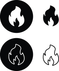 Fire icons set in flat and line style. fire warning sign isolated on transparent background. Flame Editable Stroke black collection vector. Campfire, Bonfire, Flame Sign, Front View for web and app.