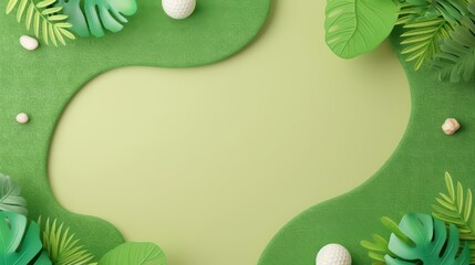 A fun mini golf course with whimsical obstacles and colorful greens, banner, with copy space