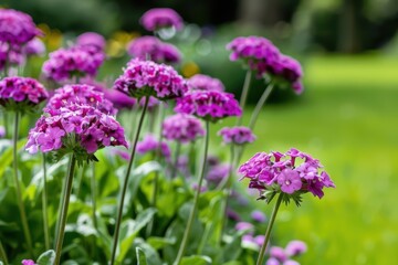 Fototapeta premium A picturesque garden featuring vibrant verbena flowers in full bloom, banner, with copy space