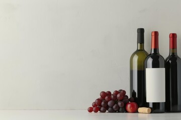 Obraz premium A sophisticated wine tasting setup with assorted wines, banner, with copy space