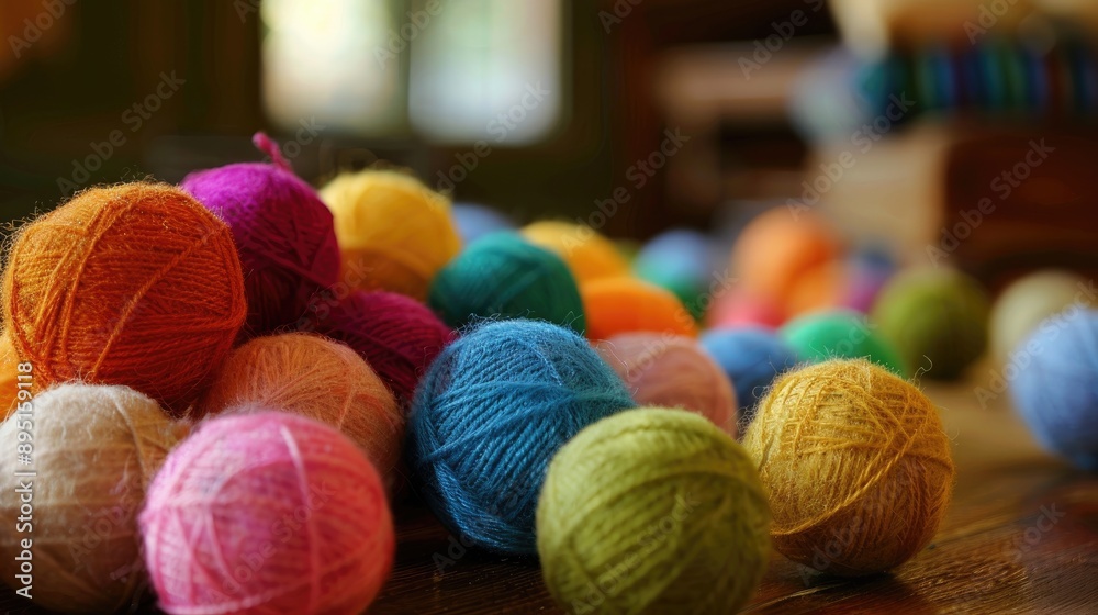 Wall mural Woolen Balls on Table