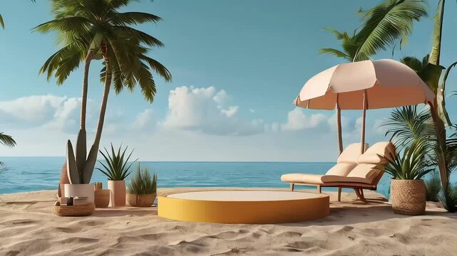 3d podium on beach theme product presentation
