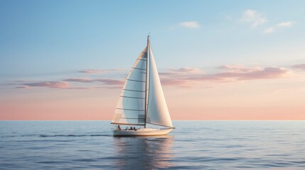 Fototapeta premium Sailing yacht in the sea at sunset.
