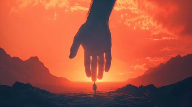 Charity is highlighted in an ultramodern, supernatural scene, depicting acts of kindness and clear copy space for text