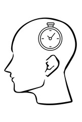 Human face with time image, brain and clock concept image, stopwatch in brain image template