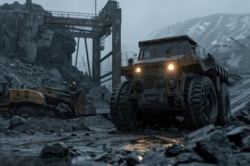 Fototapeta premium Mine collapse is showcased in an ultramodern, supernatural scene, emphasizing emergency response and ample copy space