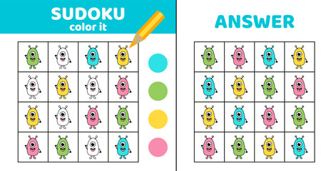 Sudoku with extraterrestrial. Coloring sudoku with extraterrestrial. Cartoon