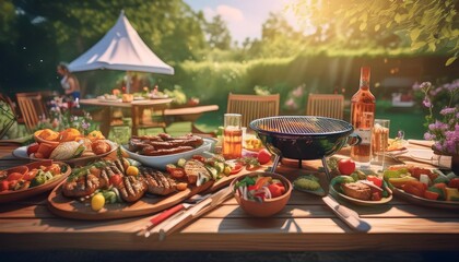 BBQ party meat and vegetable variety food