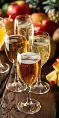 Sparkling Apple Cider in Glasses with Apples and Pineapple