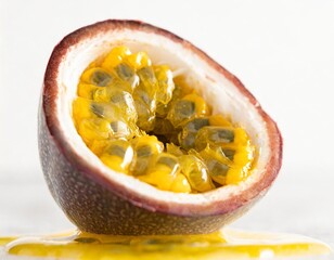 macro photography of a freshly cut passion fruit