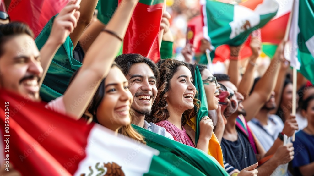 Wall mural crowds of people celebrating with mexican flags