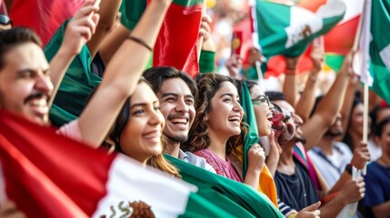 Fototapeta premium Crowds of people celebrating with mexican flags