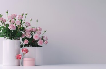 Pink Rose Bouquet on White Platform