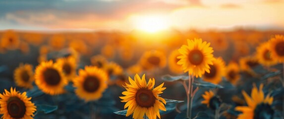 Obraz premium Sunflower Field Sunset