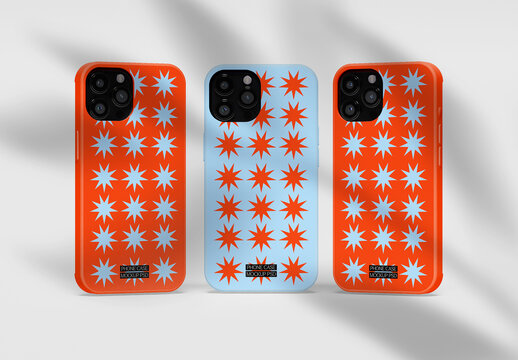 Front View of Three Smartphone Cases Mockup