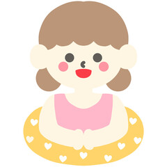 튜브 탄 여자 어린이 일러스트