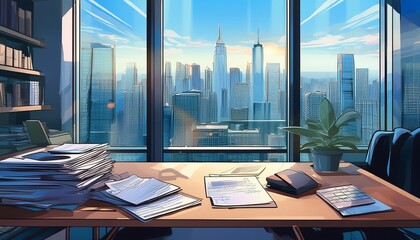 President's office inside a high-rise building office overlooking the outside
