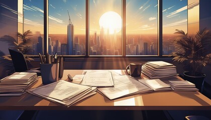 President's office inside a high-rise building office overlooking the outside
