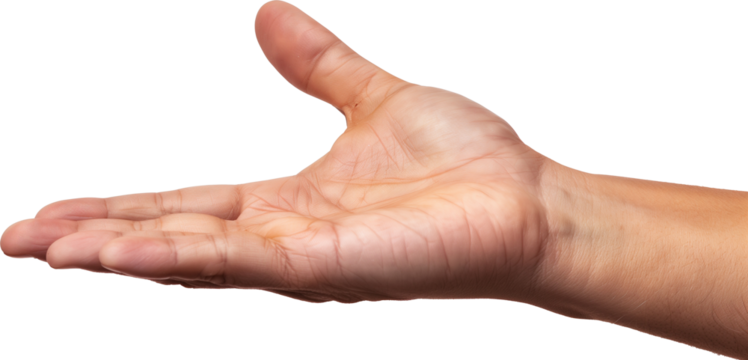 Hand open and ready to help or receive. Gesture isolated on white background with clipping path. Helping hand outstretched for salvation.