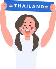 Thailand people cheer happily for sporting victory with national flag.