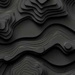 Obraz premium Abstract Black Topographic Background 3D Render of Smooth, Curvy Shapes Following Gradient