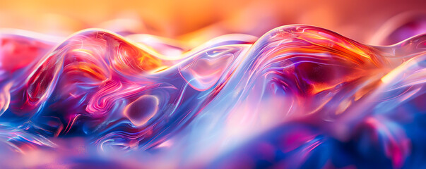 Fototapeta premium Vibrant Bio-Design Abstract Glass Sculpture. Contemporary Art, Museum Display Aesthetic, Gallery Exhibition. Smooth Glossy Liquid Texture, Organic Floral Motive, Studio Shot. Postcard, Cover, Print
