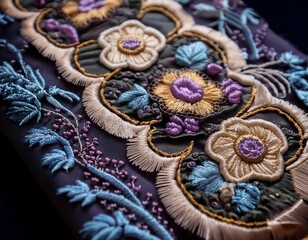 Fototapeta premium Fine, intricate embroidery on fabric, showcasing detailed stitching and patterns