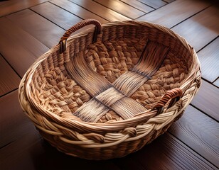 Fototapeta premium Intricate, handwoven basket with visible fibers and detailed patterns.