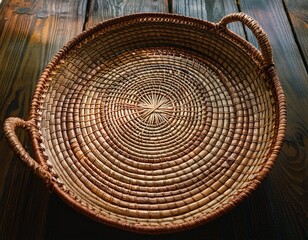 Intricate, handwoven basket with visible fibers and detailed patterns.