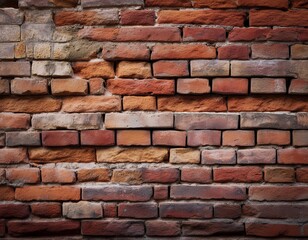 Fototapeta premium Rough, aged brick wall with weathered textures and natural imperfections.